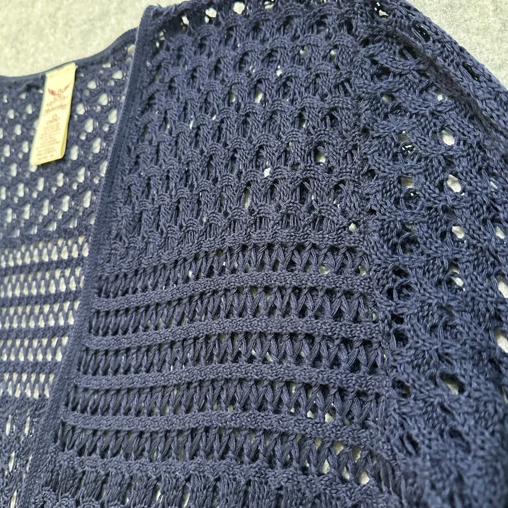 Faded Glory Blue Crochet Knit‎ Fringe Cardigan Size 1X 16W Boho Coastal Festival